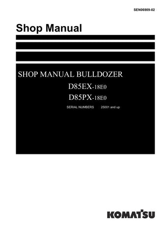 Unlock the full potential of your KOMATSU D85EX-18E0 and D85PX-18E0 bulldozers with the comprehensive SHOP MANUAL SEN06909-02, available in a convenient PDF format. This essential guide, designed for models 25001 and up, provides detailed insights into maintenance, troubleshooting, and repair procedures, ensuring your machinery operates at peak performance. With easy navigation and clear illustrations, this manual is an invaluable resource for both professionals and DIY enthusiasts, helping you save time an