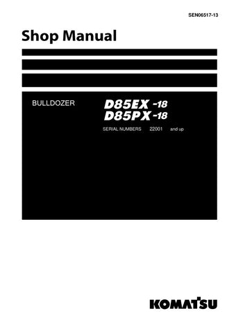 Unlock the full potential of your KOMATSU D85EX-18 and D85PX-18 bulldozer with the comprehensive SHOP MANUAL SEN06517-13, available in a convenient PDF format. This essential guide, designed for models 22001 and up, provides detailed insights into maintenance, troubleshooting, and repair procedures, ensuring your equipment operates at peak performance. With easy navigation and clear illustrations, this manual is an invaluable resource for both professionals and DIY enthusiasts, helping you save time and red