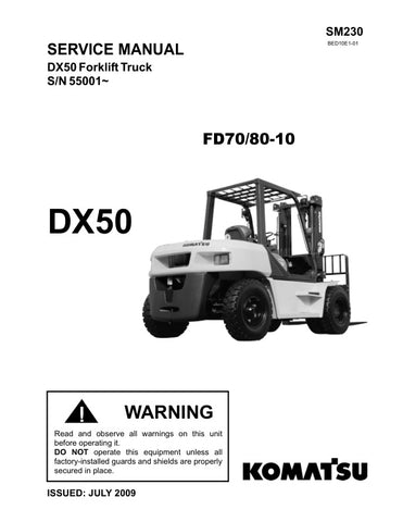 Unlock the full potential of your KOMATSU DX50, FD70/80-10 with the comprehensive Service Manual SM230, available in a convenient PDF format. This essential resource provides detailed instructions, diagrams, and troubleshooting tips to ensure optimal performance and maintenance of your equipment. Perfect for technicians and operators alike, this manual is designed to enhance your understanding and efficiency, making repairs and servicing straightforward and hassle-free. Invest in your machinery's longevity 