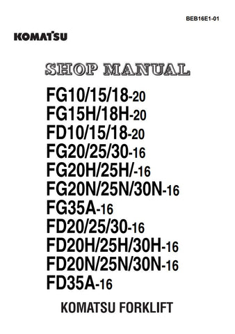 Unlock the full potential of your Komatsu equipment with the comprehensive Shop Manual for models FG10, FG15H, FD10, FG20, FG20H, FG20N, FG35A-16, FD20, FD20H, FD20N, FD35A-16, and AX50/BX50 SERIES (BEB16E1-01). This PDF file is an essential resource for maintenance and repair, providing detailed diagrams, troubleshooting tips, and step-by-step instructions to ensure your machinery operates at peak performance. Invest in this manual today to enhance your operational efficiency and prolong the lifespan of yo
