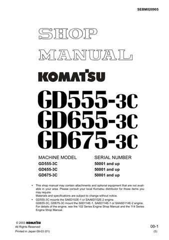Unlock the full potential of your KOMATSU machinery with the GD555-3C, GD655-3C, and GD675-3C Shop Manual (SEBM020905) in PDF format. This comprehensive manual is an essential resource for operators and technicians, providing detailed insights into maintenance, troubleshooting, and repair procedures. With easy navigation and clear illustrations, you can efficiently manage your equipment, ensuring optimal performance and longevity. Invest in this invaluable tool today and keep your KOMATSU machines running s