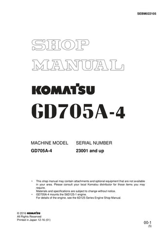 Unlock the full potential of your KOMATSU GD705A-4 with the comprehensive Shop Manual SEBM022105, available in a convenient PDF format. This essential resource provides detailed insights into maintenance, troubleshooting, and repair procedures, ensuring your equipment operates at peak performance. With easy navigation and clear illustrations, this manual is designed for both seasoned professionals and DIY enthusiasts, making it an invaluable addition to your toolkit. Don't miss the opportunity to enhance yo