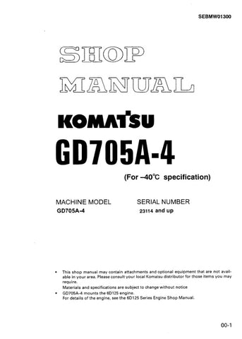 Discover the ultimate resource for your Komatsu GD705A-4 grader with the comprehensive Shop Manual (SEBMW01300) in PDF format. This manual is specifically designed for models 23114 and up, providing you with detailed insights and technical specifications to keep your equipment running smoothly.