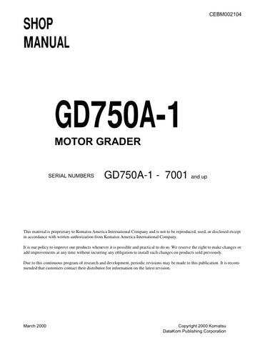 Unlock the full potential of your KOMATSU GD750A-1 motor grader with the comprehensive SHOP MANUAL CEBM002104, available in a convenient PDF format. This essential guide provides detailed insights into maintenance, troubleshooting, and repair procedures, ensuring your equipment operates at peak performance. With easy navigation and clear illustrations, this manual is designed for both seasoned professionals and DIY enthusiasts, making it an invaluable resource for keeping your grader in top condition. Don't