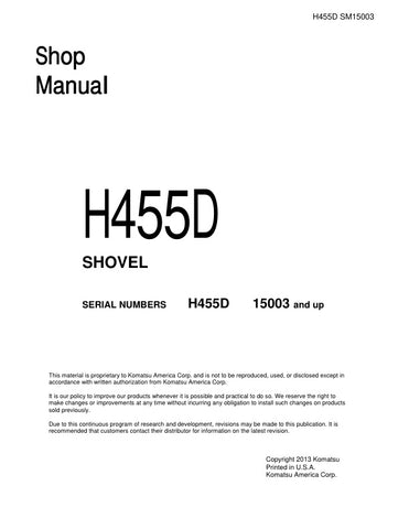 Unlock the full potential of your KOMATSU H455D with the comprehensive Shop Manual (H455DSM15003). This PDF file is an essential resource for technicians and operators alike, providing detailed insights into maintenance, troubleshooting, and repair procedures tailored specifically for models 15003 and up.