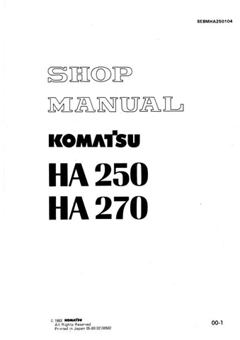 Unlock the full potential of your KOMATSU HA250 and HA270 with the comprehensive SHOP MANUAL SEBMHA250104, available in a convenient PDF format. This essential guide provides detailed insights into maintenance, troubleshooting, and repair procedures, ensuring your equipment operates at peak performance. With easy navigation and clear illustrations, this manual is a must-have for both professionals and DIY enthusiasts looking to enhance their knowledge and efficiency. Don't miss out on the opportunity to kee