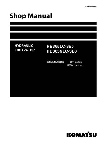 Unlock the full potential of your KOMATSU HB365LC-3E0 and HB365NLC-3E0 hydraulic excavators with the comprehensive shop manual UENBM00522. This PDF file is an essential resource for operators and technicians, providing detailed diagrams, maintenance procedures, and troubleshooting tips to ensure optimal performance and longevity of your equipment. With easy navigation and clear instructions, you can confidently tackle repairs and maintenance tasks, saving time and reducing downtime. Invest in this invaluabl
