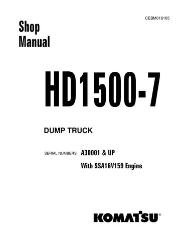  Unlock the full potential of your KOMATSU HD1500-7 Dump Truck with the comprehensive Shop Manual CEBM016105, designed specifically for models A30001 and up. This PDF file is an essential resource for maintenance and repair, providing detailed diagrams, troubleshooting tips, and step-by-step instructions to ensure your equipment operates at peak performance. With this manual, you can save time and money by tackling repairs in-house, enhancing your operational efficiency and extending the lifespan of your du