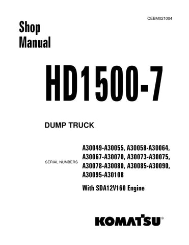 Unlock the full potential of your KOMATSU HD1500-7 Dump Truck with the comprehensive Shop Manual (CEBM021004) in PDF format. This essential resource provides detailed insights into maintenance, troubleshooting, and repair procedures, ensuring your equipment operates at peak performance. With easy navigation and clear illustrations, this manual is designed for both seasoned professionals and DIY enthusiasts, making it an invaluable addition to your toolkit. Invest in your machinery's longevity and efficiency