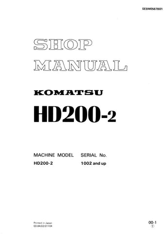 Unlock the full potential of your Komatsu HD200-2 with the comprehensive Shop Manual SEBM0567B01, designed for models 1002 and up. This PDF file is an essential resource for technicians and DIY enthusiasts alike, providing detailed diagrams, maintenance procedures, and troubleshooting tips to keep your equipment running smoothly. With easy navigation and clear instructions, you can save time and reduce costly repairs, ensuring your Komatsu machinery operates at peak performance. Don't miss out on this inval
