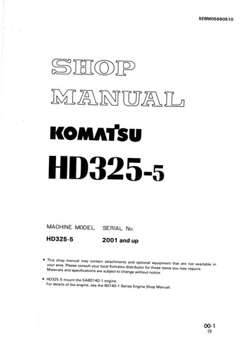 Unlock the full potential of your KOMATSU HD325-5 with the comprehensive 2001 & Up Shop Manual (SEBM05660510) in PDF format. This essential resource provides detailed insights into maintenance, troubleshooting, and repair procedures, ensuring your equipment operates at peak performance. With easy navigation and clear illustrations, this manual is designed for both seasoned professionals and DIY enthusiasts, making it an invaluable addition to your toolkit. Don't miss the opportunity to enhance your operatio