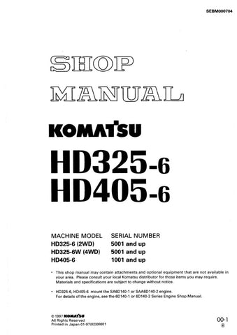 Unlock the full potential of your Komatsu HD325-6 and HD405-6 with the comprehensive SHOP MANUAL SEBM000704, available in a convenient PDF format. This essential guide provides detailed insights into maintenance, troubleshooting, and repair procedures for both 2WD and 4WD models, ensuring your machinery operates at peak performance. With easy navigation and clear illustrations, this manual is an invaluable resource for professionals and enthusiasts alike, helping you save time and reduce downtime on the job