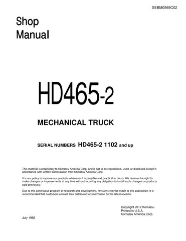 Unlock the full potential of your KOMATSU HD465-2 with the comprehensive Mechanical Truck Shop Manual SEBM0569C02, available in a convenient PDF format. This essential guide provides detailed insights into maintenance, troubleshooting, and repair procedures, ensuring your equipment operates at peak performance. With easy navigation and clear illustrations, this manual is designed for both seasoned professionals and DIY enthusiasts, making it an invaluable resource for keeping your truck in top condition. Do