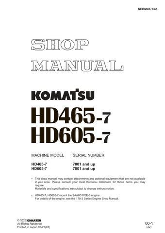 Unlock the full potential of your KOMATSU HD465-7 and HD605-7 with the comprehensive SHOP MANUAL SEBM027622, available in a convenient PDF format. This essential resource provides detailed insights into maintenance, troubleshooting, and repair procedures, ensuring your machinery operates at peak performance. With easy navigation and clear illustrations, this manual is designed for both seasoned professionals and DIY enthusiasts, making it an invaluable addition to your equipment toolkit. Don't miss the oppo