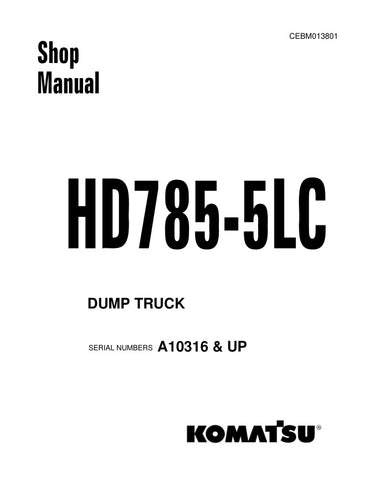  Enhance your maintenance and repair capabilities with the KOMATSU HD785-5LC A10316 & UP SHOP MANUAL (CEBM013801) in PDF format. This comprehensive manual provides detailed insights into the operation, troubleshooting, and servicing of your heavy machinery, ensuring you have the right information at your fingertips. With easy navigation and clear illustrations, this digital resource is designed to streamline your workflow and minimize downtime, making it an essential tool for professionals in the field. Inv