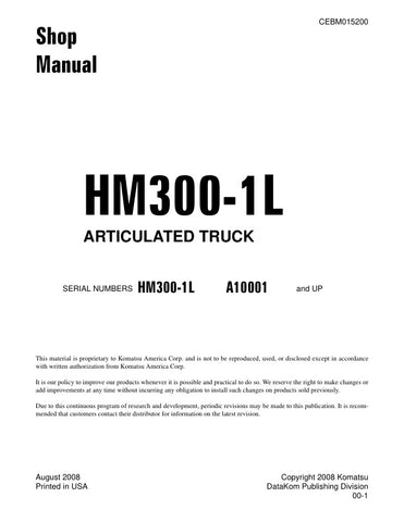 Unlock the full potential of your KOMATSU HM300-1L articulated truck with the comprehensive Shop Manual CEBM015200, available in a convenient PDF format. This essential resource provides detailed insights into maintenance, troubleshooting, and repair procedures, ensuring your equipment operates at peak performance. With easy navigation and clear illustrations, this manual is designed for both seasoned professionals and DIY enthusiasts, making it an invaluable addition to your toolkit. Don't miss out on the 