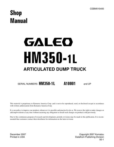 Unlock the full potential of your KOMATSU HM350-1L Articulated Dump Truck with the comprehensive CEBM015400 Shop Manual in PDF format. This essential resource provides detailed maintenance and repair instructions, ensuring your equipment operates at peak performance. With easy navigation and clear diagrams, you can quickly troubleshoot issues and perform routine services, saving time and reducing downtime. Invest in this manual today to enhance your operational efficiency and prolong the life of your dump t