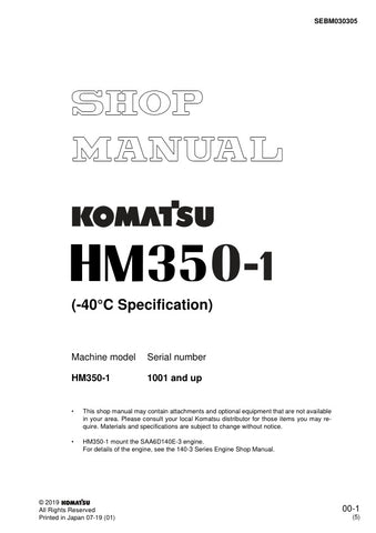 Unlock the full potential of your KOMATSU HM350-1 with the comprehensive Shop Manual SEBM030305, designed for models 1001 and up. This PDF file is an essential resource for technicians and DIY enthusiasts alike, providing detailed diagrams, troubleshooting tips, and maintenance procedures to keep your equipment running smoothly. With easy navigation and clear instructions, you can save time and reduce downtime, ensuring your machine operates at peak performance. Invest in this invaluable manual today and en