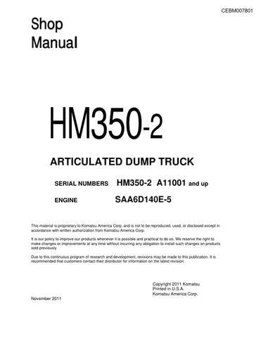 Unlock the full potential of your KOMATSU HM350-2 Articulated Dump Truck with the comprehensive Shop Manual (WEBM006900) in PDF format. This essential resource provides detailed insights into maintenance, troubleshooting, and repair procedures, ensuring your equipment operates at peak performance. With easy navigation and clear illustrations, this manual is designed for both seasoned professionals and DIY enthusiasts, making it an invaluable addition to your toolkit. Don't miss the opportunity to enhance yo