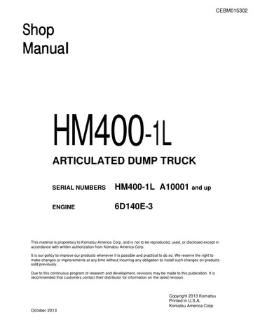  Unlock the full potential of your KOMATSU HM400-1L articulated dump truck with the comprehensive shop manual CEBM015302, available in a convenient PDF format. This essential resource provides detailed maintenance and repair instructions, ensuring your equipment operates at peak performance. With easy navigation and clear diagrams, you can quickly find the information you need to tackle any job with confidence. Invest in this manual today to enhance your operational efficiency and prolong the life of your m