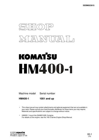 Unlock the full potential of your KOMATSU HM400-1 with the comprehensive Shop Manual SEBM023015, designed for models 1001 and up. This PDF file is an essential resource for technicians and operators, providing detailed insights into maintenance, troubleshooting, and repair procedures. With clear diagrams and step-by-step instructions, you can ensure optimal performance and longevity of your equipment. Invest in this manual today to enhance your operational efficiency and reduce downtime.