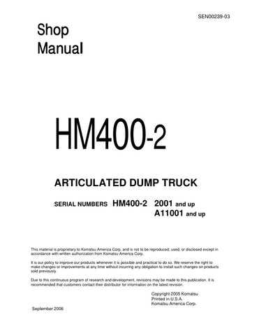 Unlock the full potential of your KOMATSU HM400-2 articulated dump truck with the comprehensive SHOP MANUAL SEN00239-03, designed for models 2001 and up (A11001 and up). This PDF file is an essential resource for maintenance and repair, providing detailed diagrams, troubleshooting tips, and step-by-step instructions to keep your equipment running smoothly. Enhance your operational efficiency and reduce downtime with this invaluable guide, ensuring your dump truck remains in peak condition for all your heavy