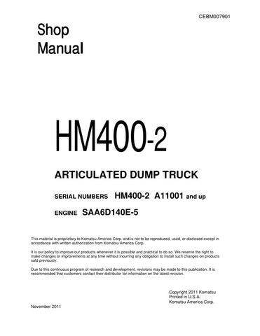  Unlock the full potential of your KOMATSU HM400-2 articulated dump truck with the comprehensive SHOP MANUAL CEBM007901, available in a convenient PDF format. This essential guide provides detailed insights into maintenance, troubleshooting, and repair procedures, ensuring your equipment operates at peak performance. With easy navigation and clear illustrations, this manual is designed for both seasoned professionals and DIY enthusiasts, making it an invaluable resource for keeping your dump truck in top co
