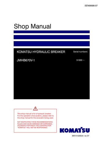 Discover the essential KOMATSU JMHB670V-1 Hydraulic Breaker Shop Manual (SEN06686-07) in a convenient PDF format. This comprehensive guide is designed to provide you with all the technical information you need to operate, maintain, and troubleshoot your hydraulic breaker effectively.