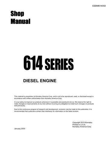Unlock the full potential of your KOMATSU KDC 614 Series Diesel Engine with the comprehensive Shop Manual (CEBM614002) in PDF format. This essential guide provides detailed insights into maintenance, troubleshooting, and repair procedures, ensuring your engine operates at peak performance. With clear illustrations and step-by-step instructions, you'll save time and reduce downtime, making it an invaluable resource for both professionals and DIY enthusiasts. Invest in your engine's longevity and efficiency t