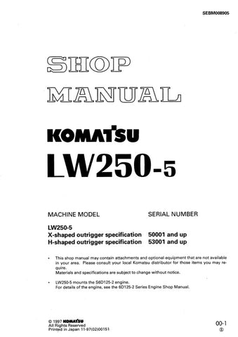 Unlock the full potential of your KOMATSU LW250-5 with the comprehensive SHOP MANUAL SEBM008905, available in a convenient PDF format. This essential guide provides detailed insights into maintenance, troubleshooting, and repair procedures, ensuring your equipment operates at peak performance. With easy navigation and clear illustrations, this manual is an invaluable resource for both seasoned professionals and DIY enthusiasts, helping you save time and reduce costly downtime. Invest in your machinery's lon