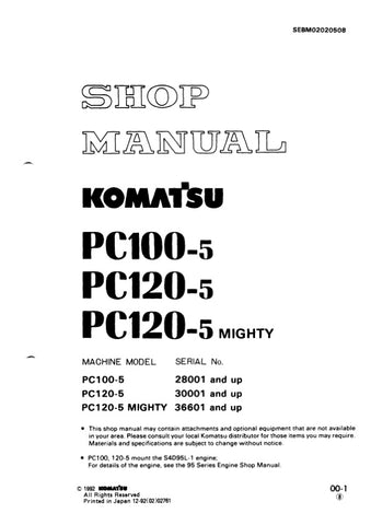 Unlock the full potential of your KOMATSU PC100-5 and PC120-5 excavators with the comprehensive Mighty Shop Manual SEBM02020508, available in a convenient PDF format. This essential guide provides detailed schematics, maintenance tips, and troubleshooting advice, ensuring you can keep your machinery running smoothly and efficiently. Perfect for both seasoned professionals and DIY enthusiasts, this manual is your go-to resource for maximizing performance and minimizing downtime. Don't miss out on the opportu