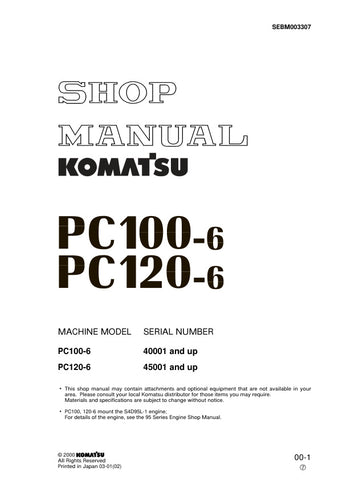 Unlock the full potential of your Komatsu PC100-6 and PC120-6 excavators with the comprehensive SHOP MANUAL SEBM003307, available as a convenient PDF file. This essential resource provides detailed maintenance and repair instructions, ensuring your machinery operates at peak performance. With easy navigation and clear diagrams, you can quickly find the information you need to tackle any job with confidence. Invest in this manual today to enhance your operational efficiency and prolong the life of your equip