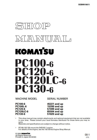Unlock the full potential of your Komatsu excavator with the KOMATSU PC100-6, PC100L-6, PC120-6, PC120LC-6, PC130-6 Shop Manual SEBM010611 in PDF format. This comprehensive manual provides detailed insights into maintenance, troubleshooting, and repair procedures, ensuring your machinery operates at peak performance. With easy navigation and clear illustrations, you can quickly find the information you need to keep your equipment running smoothly and efficiently. Invest in this essential resource today and 