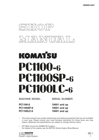 Unlock the full potential of your KOMATSU PC1100-6, PC1100SP-6, and PC1100LC-6 excavators with the comprehensive SHOP MANUAL SEBM014207 in PDF format. This essential resource provides detailed insights into maintenance, troubleshooting, and repair procedures, ensuring your machinery operates at peak performance. With easy navigation and clear illustrations, this manual is designed for both seasoned professionals and DIY enthusiasts, making it an invaluable addition to your equipment toolkit. Don't miss the 