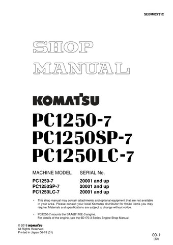 Unlock the full potential of your KOMATSU PC1250-7, PC1250SP-7, and PC1250LC-7 excavators with the comprehensive SHOP MANUAL SEBM027312 in PDF format. This essential resource provides detailed insights into maintenance, troubleshooting, and repair procedures, ensuring your machinery operates at peak performance. With easy navigation and clear illustrations, this manual is designed for both seasoned professionals and DIY enthusiasts, making it an invaluable addition to your equipment toolkit. Don't miss out 