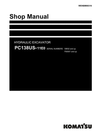 Unlock the full potential of your KOMATSU PC138US-11E0 hydraulic excavator with the comprehensive shop manual (WENBM00310) in PDF format. This essential resource, designed for models 59832 and up, provides detailed insights into maintenance, troubleshooting, and repair procedures, ensuring your equipment operates at peak performance. With easy navigation and clear illustrations, this manual is perfect for both seasoned professionals and DIY enthusiasts looking to enhance their knowledge and efficiency. Don'