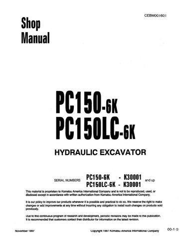 Unlock the full potential of your KOMATSU PC150-6K and PC150LC-6K excavators with the comprehensive Hydraulic Excavator Shop Manual (CEBM001601). This PDF file is an essential resource for operators and technicians, providing detailed diagrams, maintenance procedures, and troubleshooting tips to ensure optimal performance and longevity of your machinery. With easy navigation and clear instructions, you can confidently tackle repairs and maintenance tasks, saving time and reducing downtime. Invest in this ma
