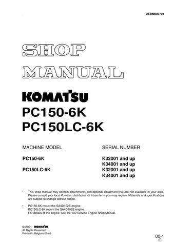 Unlock the full potential of your KOMATSU PC150-6K and PC150LC-6K excavators with the comprehensive SHOP MANUAL UEBM000701, available in a convenient PDF format. This essential guide provides detailed schematics, maintenance tips, and troubleshooting advice, ensuring your machinery operates at peak performance. Perfect for both seasoned professionals and DIY enthusiasts, this manual is your go-to resource for efficient repairs and upkeep, ultimately saving you time and money. Don't miss out on the opportuni