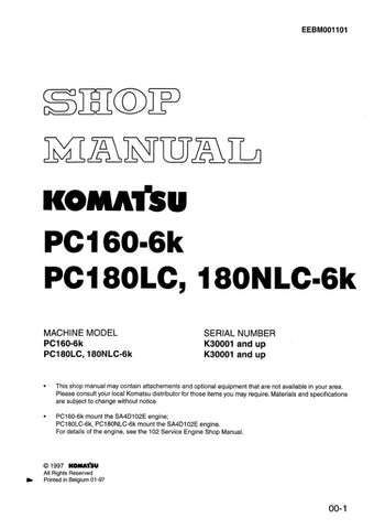 Unlock the full potential of your KOMATSU PC160-6K, PC180LC-6K, and PC180NLC-6K excavators with the comprehensive EEBM001101 Service Manual in PDF format. This essential resource provides detailed maintenance procedures, troubleshooting tips, and technical specifications to ensure your machinery operates at peak performance. With easy navigation and clear illustrations, this manual is designed for both seasoned professionals and DIY enthusiasts, making it an invaluable addition to your equipment toolkit. 