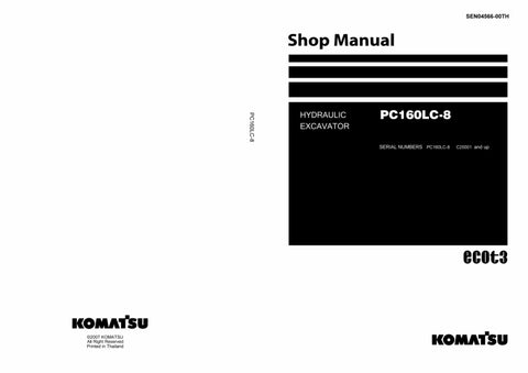 Unlock the full potential of your KOMATSU PC160LC-8 with the comprehensive SHOP MANUAL SEN04566-00TH, designed specifically for models C20001 and up. This PDF file provides detailed insights into maintenance, troubleshooting, and repair procedures, ensuring your equipment operates at peak performance. With easy navigation and clear illustrations, this manual is an essential resource for both professionals and DIY enthusiasts, helping you save time and reduce costly downtime. Invest in your machinery's longe
