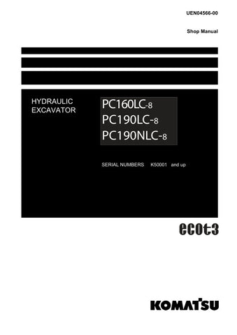 Unlock the full potential of your KOMATSU PC160LC-8, PC190LC-8, and PC190NLC-8 excavators with the comprehensive Hydraulic Excavator Shop Manual (UEN04566-00). This PDF file is an essential resource for operators and technicians, providing detailed insights into maintenance, troubleshooting, and repair procedures. With clear diagrams and step-by-step instructions, you can ensure optimal performance and longevity of your machinery, saving time and reducing costly downtime. Invest in this manual today to enha