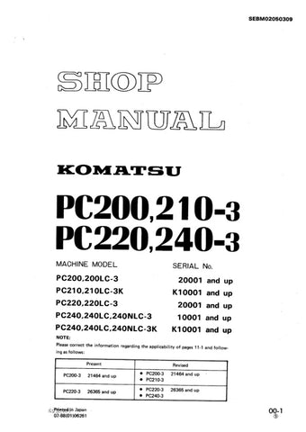 Unlock the full potential of your Komatsu excavator with the comprehensive SHOP MANUAL SEBM02050309, available in a convenient PDF format. This essential guide covers a range of models including the PC200-3, PC210LC-3K, PC220-3, and more, providing detailed insights into maintenance, troubleshooting, and repair procedures. With easy navigation and clear illustrations, this manual ensures you have the knowledge to keep your machinery running smoothly and efficiently, ultimately saving you time and money on 