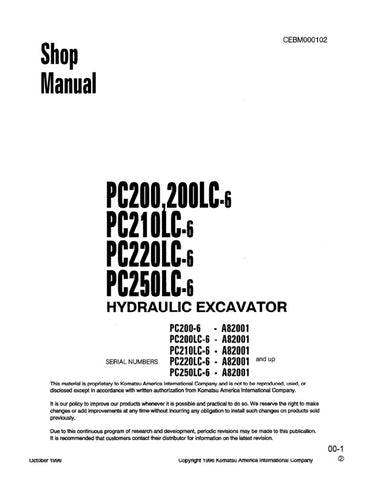  Unlock the full potential of your KOMATSU hydraulic excavator with the comprehensive shop manual for models PC200-6, PC200LC-6, PC210LC-6, PC220LC-6, and PC250LC-6 (A82001 & UP). This PDF file, CEBM000102, is an essential resource for maintenance and repair, providing detailed diagrams, troubleshooting tips, and step-by-step instructions to keep your machinery running smoothly. Enhance your operational efficiency and reduce downtime with this invaluable guide, designed for both seasoned professionals and D