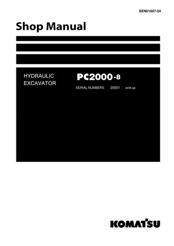 Unlock the full potential of your KOMATSU PC2000-8 hydraulic excavator with the comprehensive SHOP MANUAL SEN01607-24, available in a convenient PDF format. This essential guide provides detailed insights into maintenance, troubleshooting, and repair procedures, ensuring your equipment operates at peak performance. With easy navigation and clear illustrations, this manual is designed for both seasoned professionals and newcomers alike, making it an invaluable resource for maximizing efficiency and minimizin