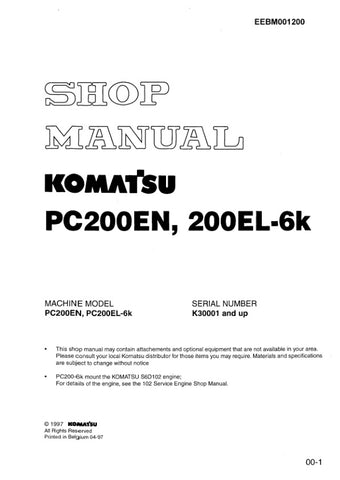 Unlock the full potential of your KOMATSU PC200EN and PC200EL-6K excavators with the comprehensive SHOP MANUAL EEBM001200, available in a convenient PDF format. This essential resource provides detailed insights into maintenance, troubleshooting, and repair procedures, ensuring your machinery operates at peak performance. With easy navigation and clear illustrations, this manual is designed for both seasoned professionals and DIY enthusiasts, making it an invaluable addition to your equipment toolkit. Don't