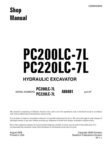 Unlock the full potential of your KOMATSU PC200LC-7L and PC220LC-7L excavators with the comprehensive Hydraulic Excavator Shop Manual (CEBM005806) in PDF format. This essential resource provides detailed insights into maintenance, troubleshooting, and repair procedures, ensuring your machinery operates at peak performance. With easy navigation and clear illustrations, this manual is designed for both seasoned professionals and DIY enthusiasts, making it an invaluable addition to your equipment toolkit. Don'