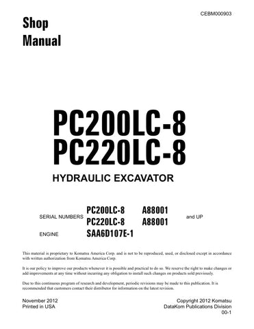 Unlock the full potential of your KOMATSU PC200LC-8 and PC220LC-8 excavators with the comprehensive Hydraulic Excavator Shop Manual (CEBM000903) in PDF format. This essential resource provides detailed schematics, maintenance guidelines, and troubleshooting tips, ensuring your machinery operates at peak performance. Perfect for both seasoned professionals and DIY enthusiasts, this manual is your go-to guide for efficient repairs and upkeep, saving you time and money while extending the life of your equipmen
