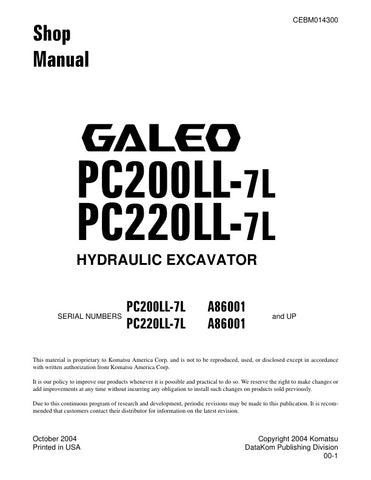 Discover the ultimate resource for your KOMATSU PC200LL-7L and PC220LL-7L hydraulic excavators with the comprehensive shop manual CEBM014300, available in a convenient PDF format. This detailed guide provides essential information on maintenance, troubleshooting, and repair procedures, ensuring your equipment operates at peak performance. With clear illustrations and step-by-step instructions, you can confidently tackle any project, saving time and reducing downtime. Equip yourself with the knowledge to enh