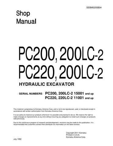 Unlock the full potential of your KOMATSU PC200, 200LC-2, PC220, and 220LC-2 excavators with the comprehensive Hydraulic Excavator Shop Manual SEBM0205B04. This PDF file is an essential resource for operators and technicians, providing detailed diagrams, maintenance procedures, and troubleshooting tips to ensure optimal performance and longevity of your machinery. With easy navigation and clear instructions, you can confidently tackle repairs and maintenance tasks, saving time and reducing downtime. Invest 