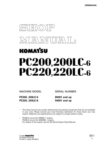 Unlock the full potential of your Komatsu PC200 and PC220 excavators with the comprehensive Shop Manual SEBM003405, available in a convenient PDF format. This essential resource covers models 200LC-6 (80001 & up) and 220LC-6 (50001 & up), providing detailed insights into maintenance, troubleshooting, and repair procedures. With clear illustrations and step-by-step instructions, this manual ensures you can keep your machinery running smoothly and efficiently, saving you time and money on costly repairs. Inve